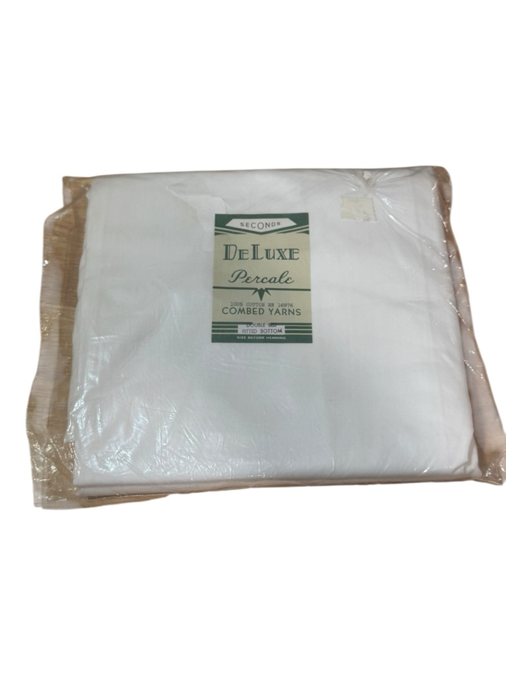 Vintage DeLuxe Percale Fitted Sheet Double Bed White NOS 100% Cotton